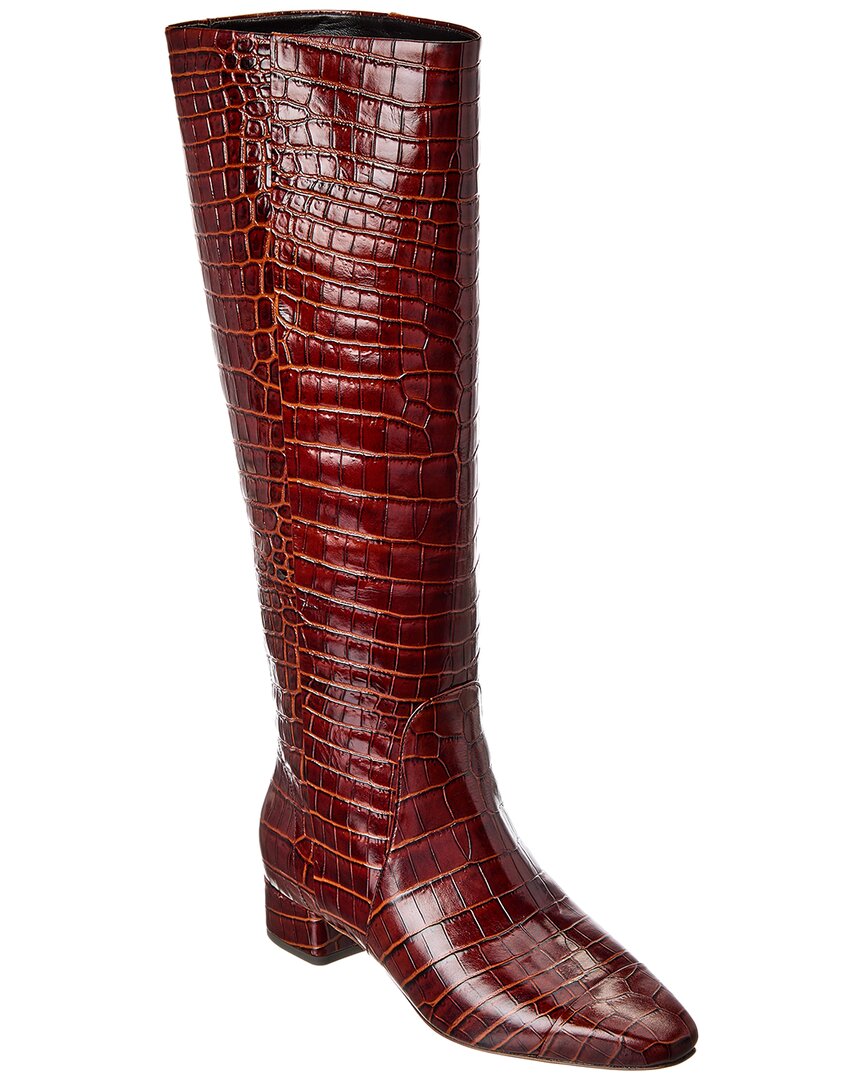 Veronica Beard Cecile Croc-embossed Leather Knee-high Boot In Red