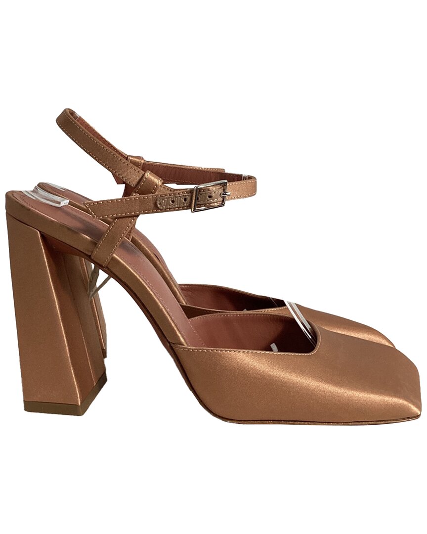 Amina Muaddi Charlotte Pumps In Brown Satin