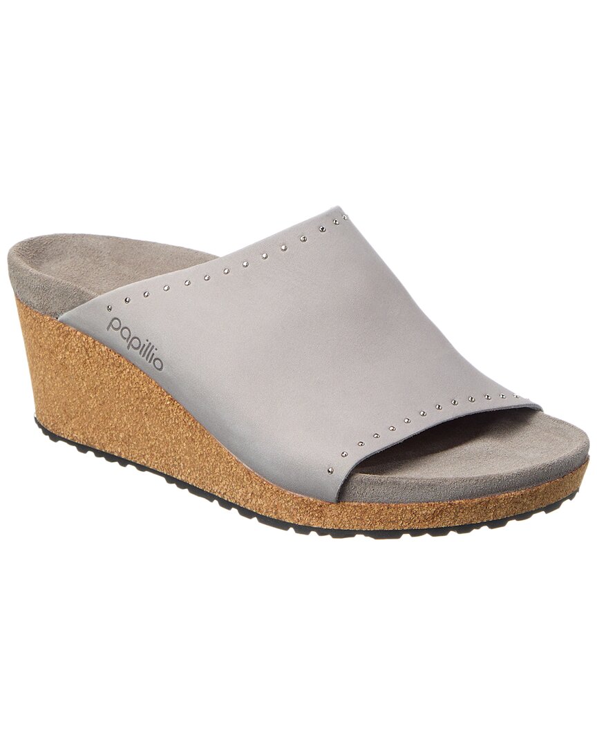 Birkenstock Papillio By Namica Rivets Narrow Leather Wedge Sandal In Grey