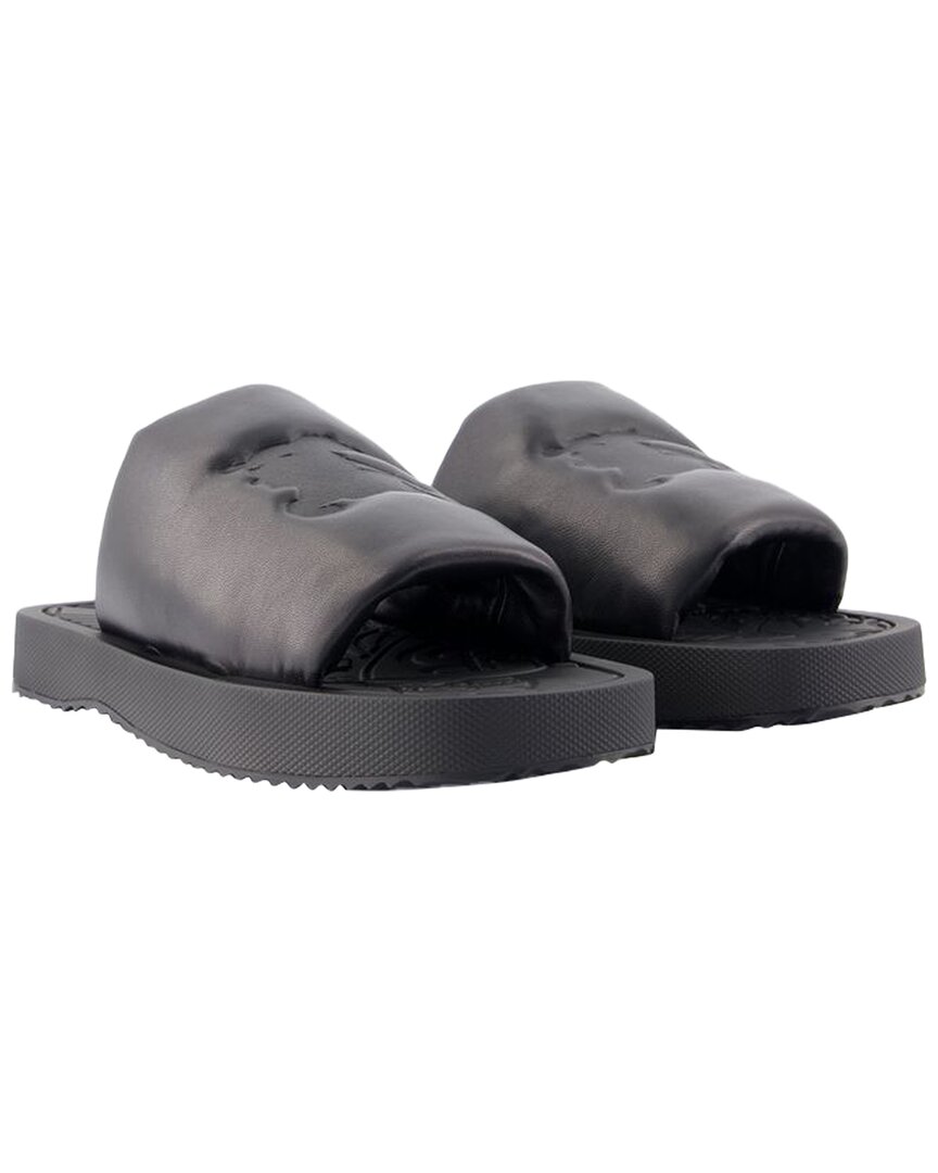 Burberry Ekd-debossed Leather Slab Slide In Gray