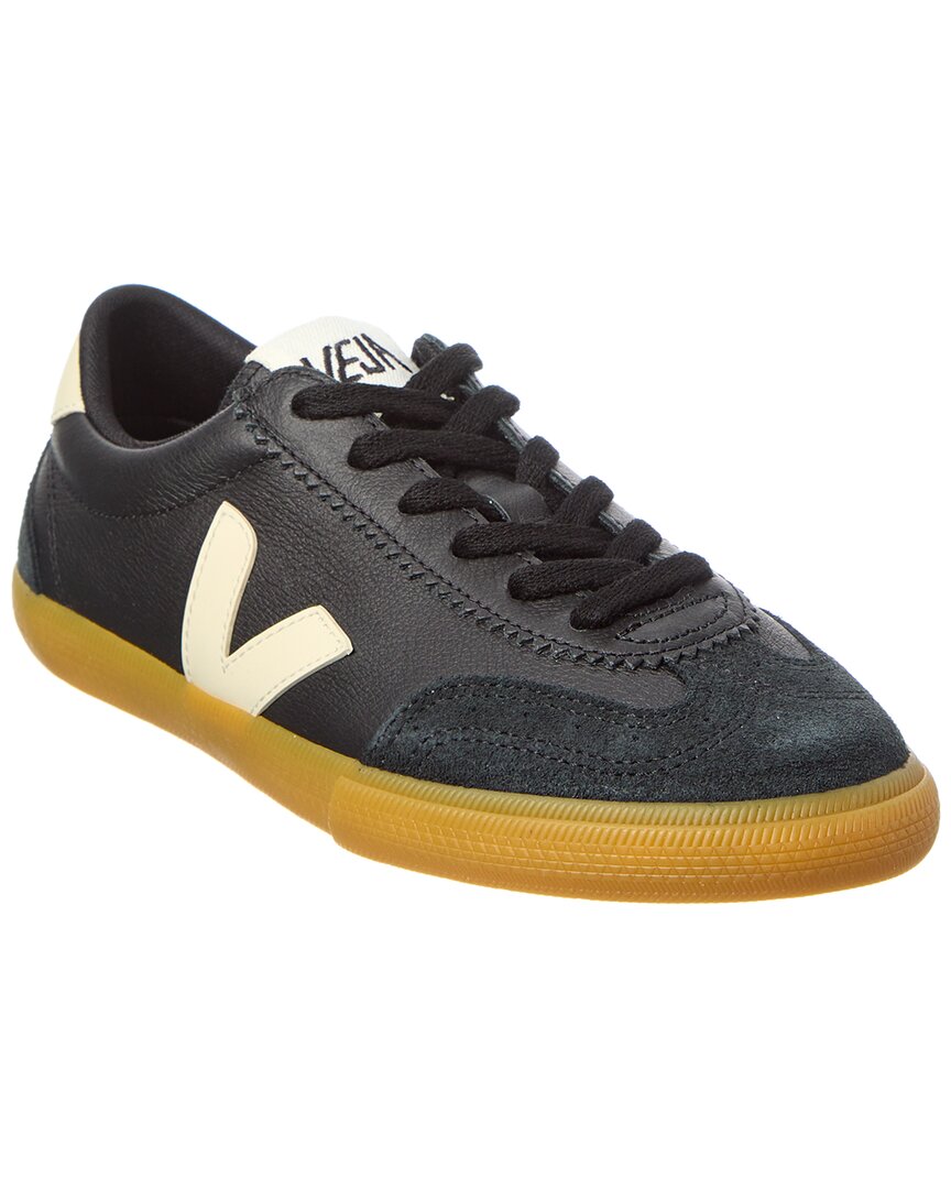 Veja Volley Black Sneaker With Side Logo And Lettering Logo On The Heel In Organic Cotton Unisex
