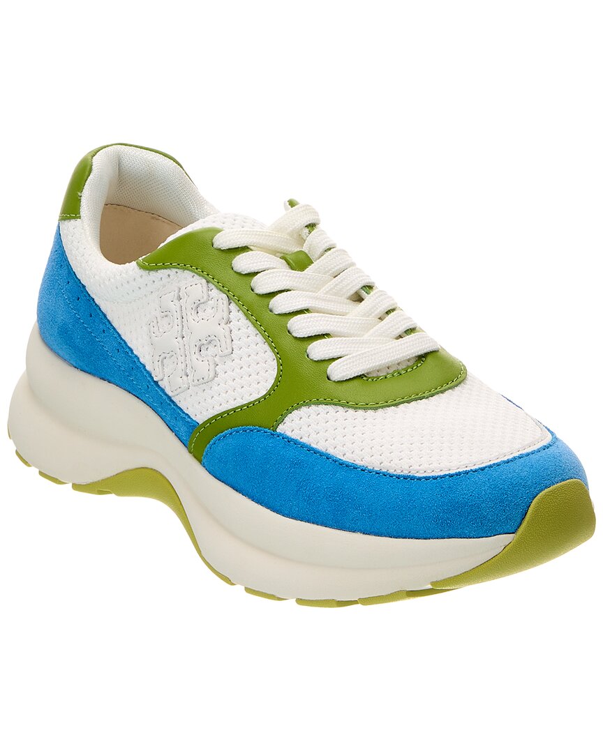 Tory Burch Kick Mesh & Leather Sneaker In Blue