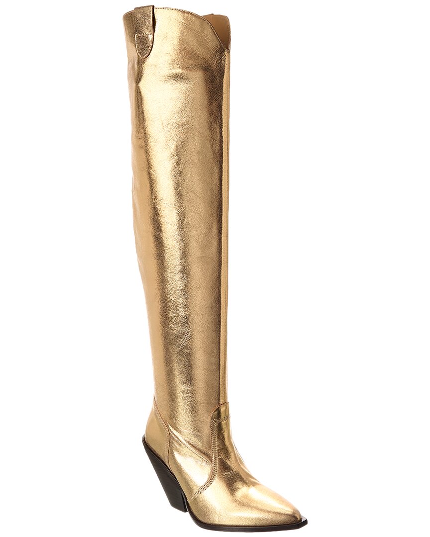 Free People Triple Crown Leather Over-the-knee Boot In Gold