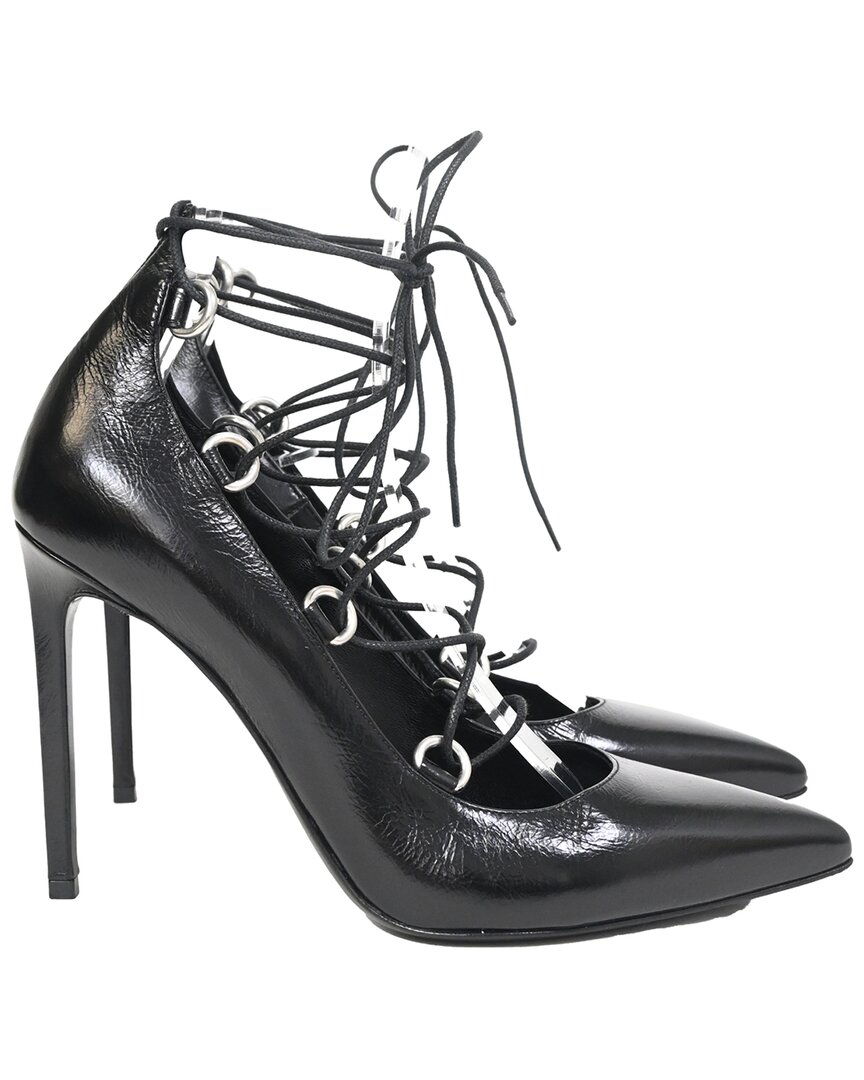 Saint Laurent Women's Leather Thorn Lace Up Pointed Toe Pump (authentic Pre-loved) In Black