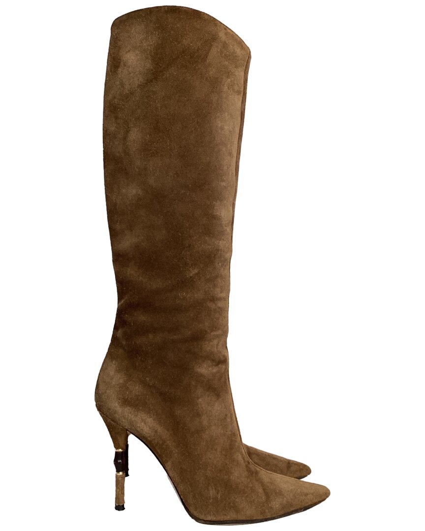 Gucci Bamboo Heel Knee-high Boots In Brown Suede