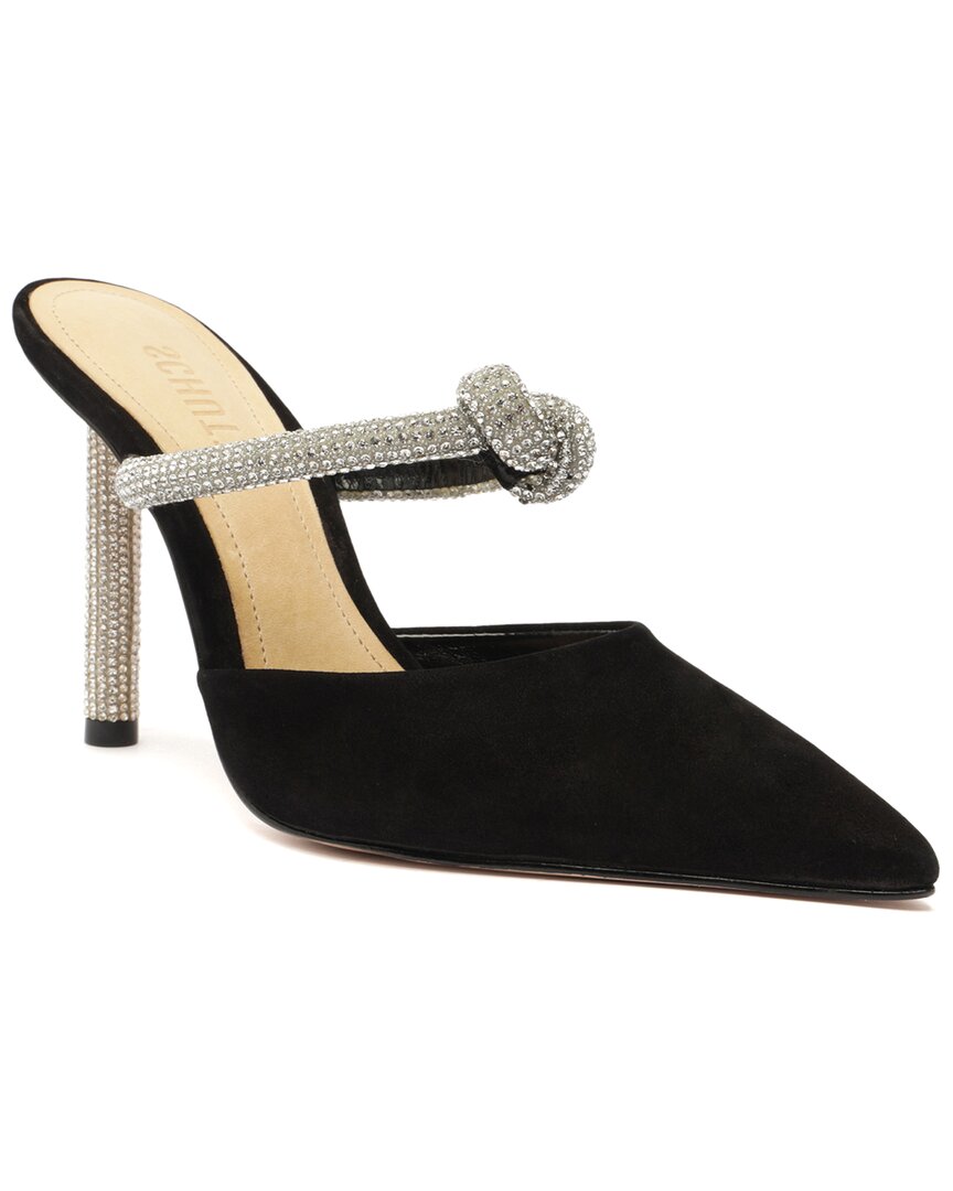 Schutz Pearl Glam Heel Nubuck Mule In Black