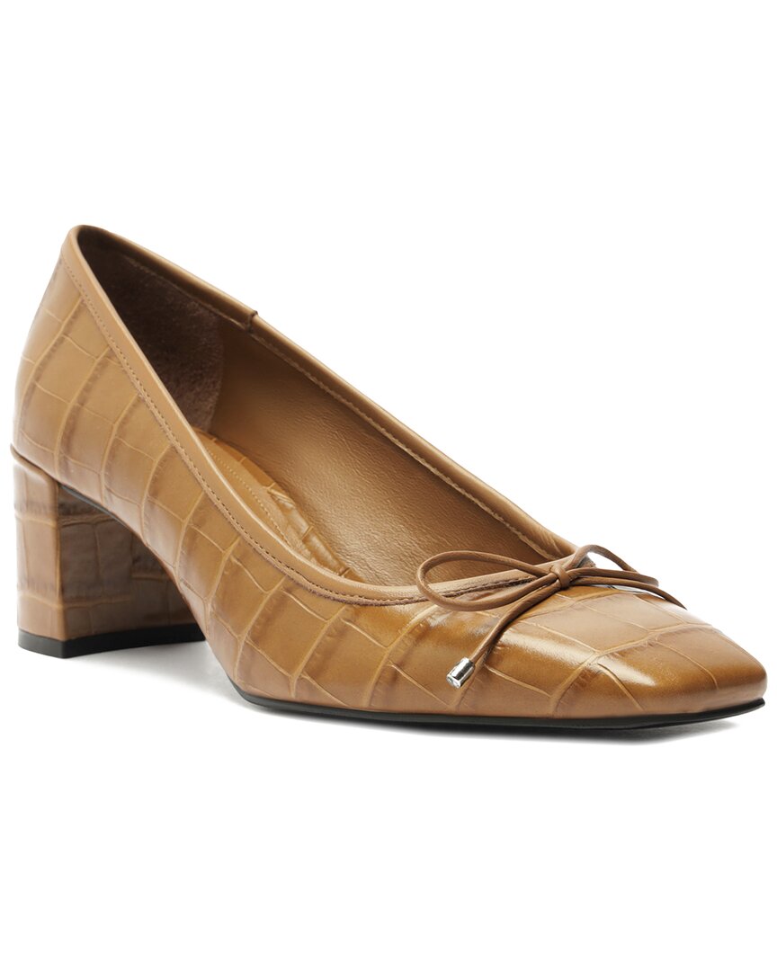 Schutz Arissa Croco Bow Square-toe Pumps In Brown
