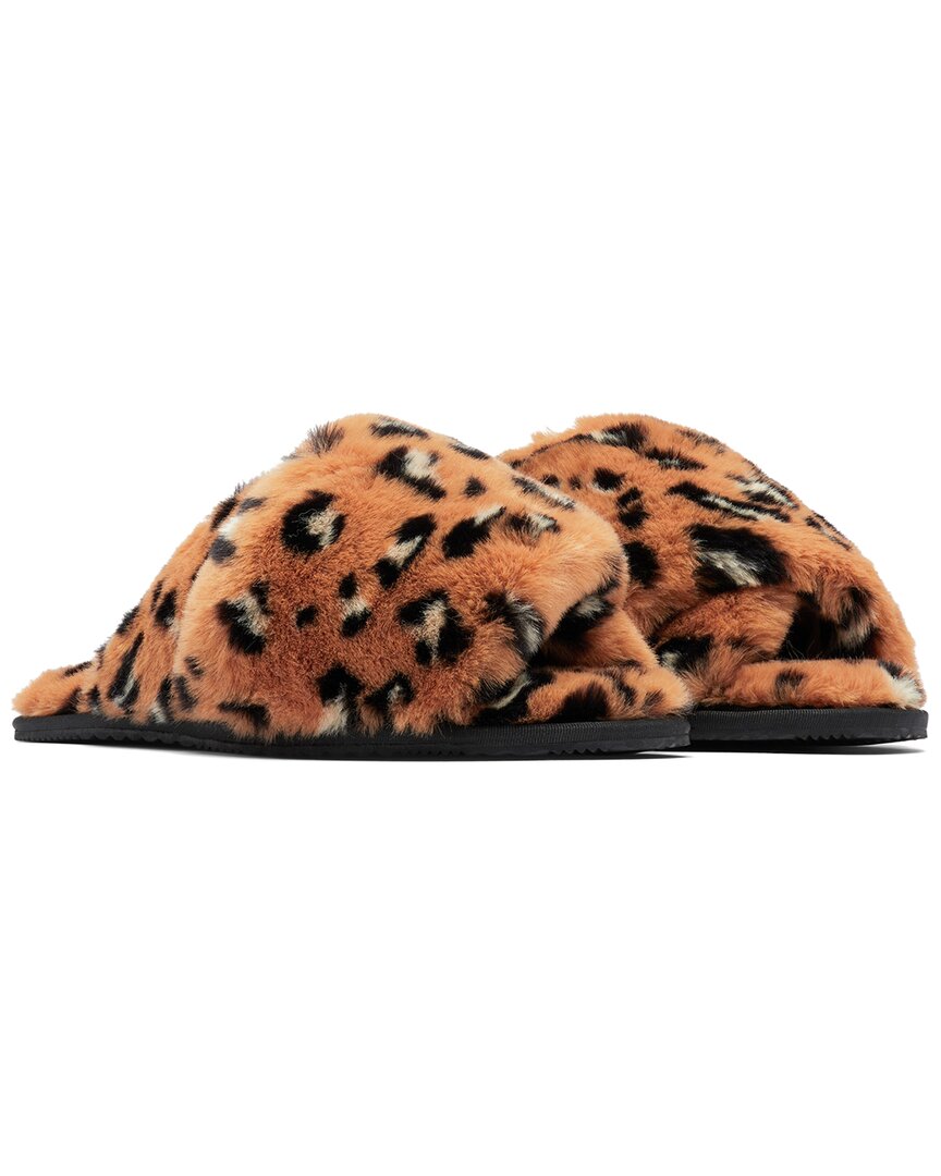 Sorel Go Mail Run Leopard Faux-fur Slippers In Brown