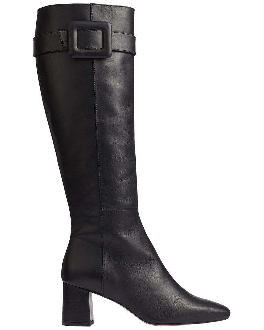 Lk Bennett Womens Carlotta Buckle-embellished Heeled Leather Knee-high Boots Bla-blac In Black