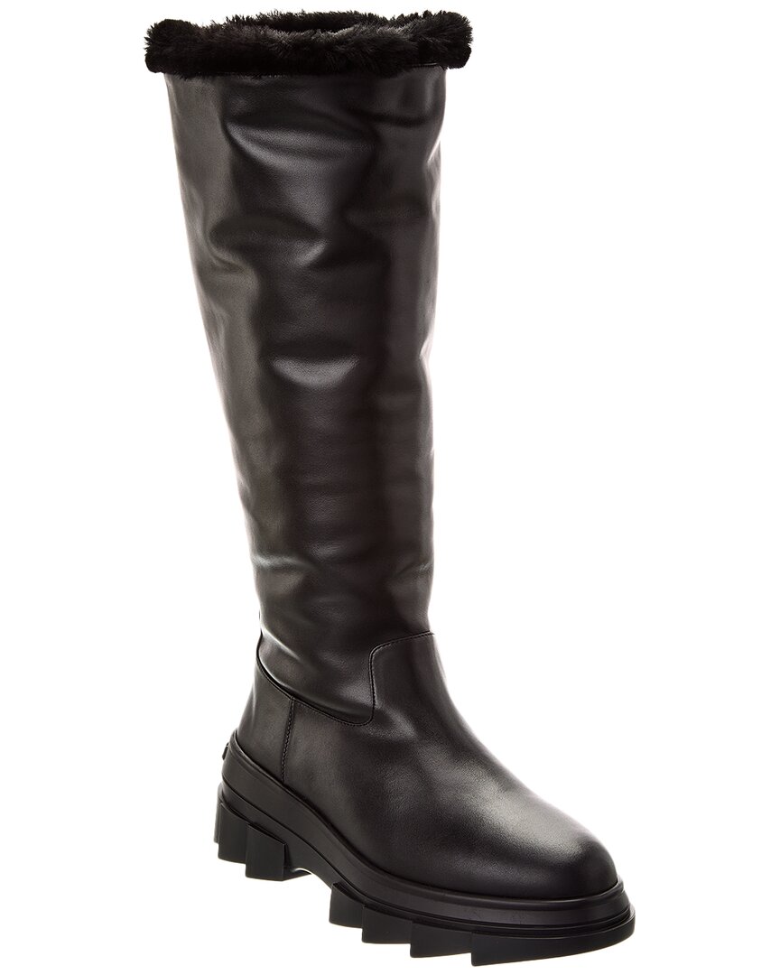 Stuart Weitzman Noho Cozy Leather Knee-high Boot In Black