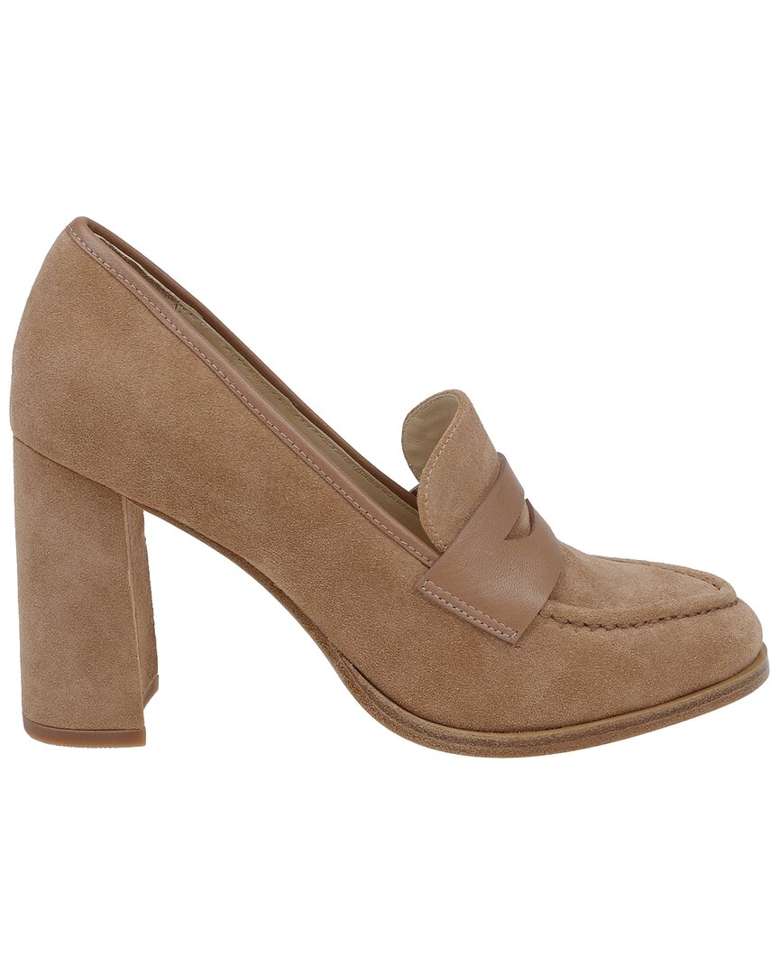 L Agence L'agence Blanche Suede Heeled Loafer In Beige