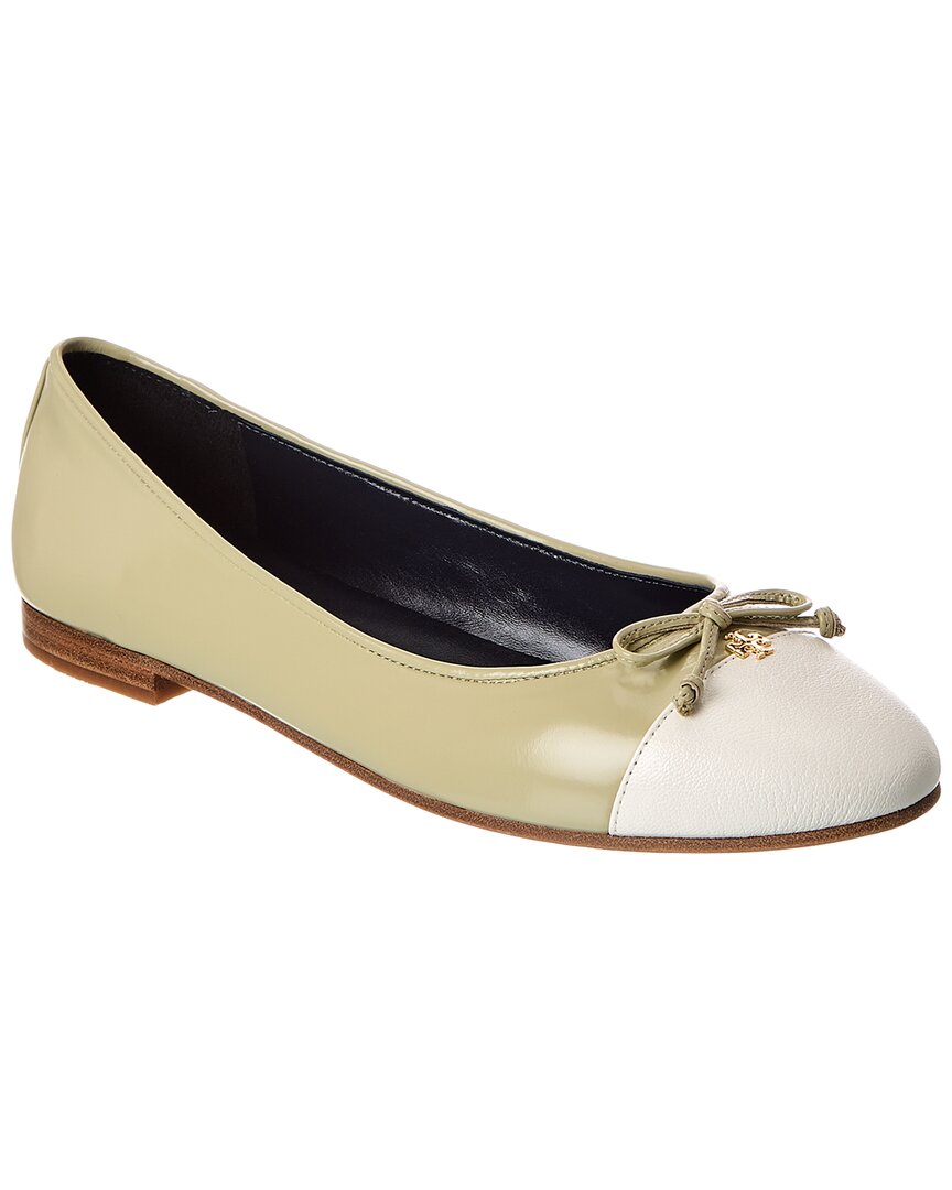 Tory Burch Cap-toe Leather Ballet Flat In Green