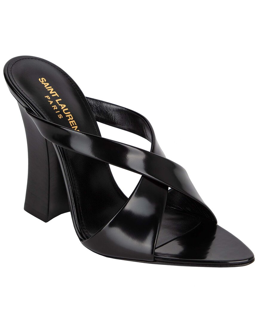 Saint Laurent Eva Mules In Glazed Leather In Black