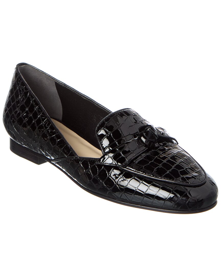 Alexandre Birman Clarita Belgian Croc-embossed Patent Loafer In Black