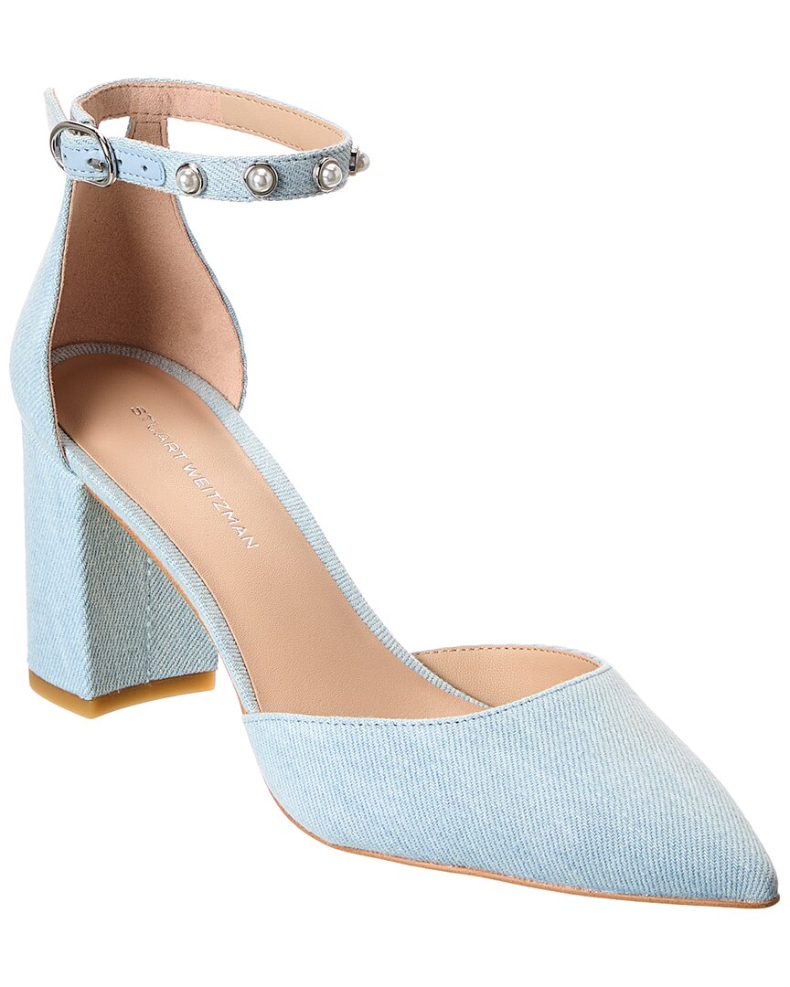 Stuart Weitzman Pearl Strap Block 75 Denim Pump In Blue