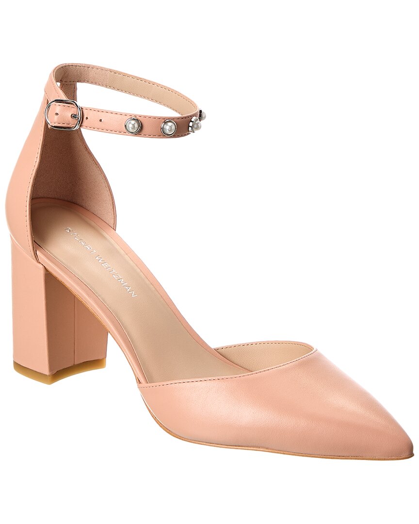 Stuart Weitzman Pearl Strap Block 75 Leather Pump In Pink