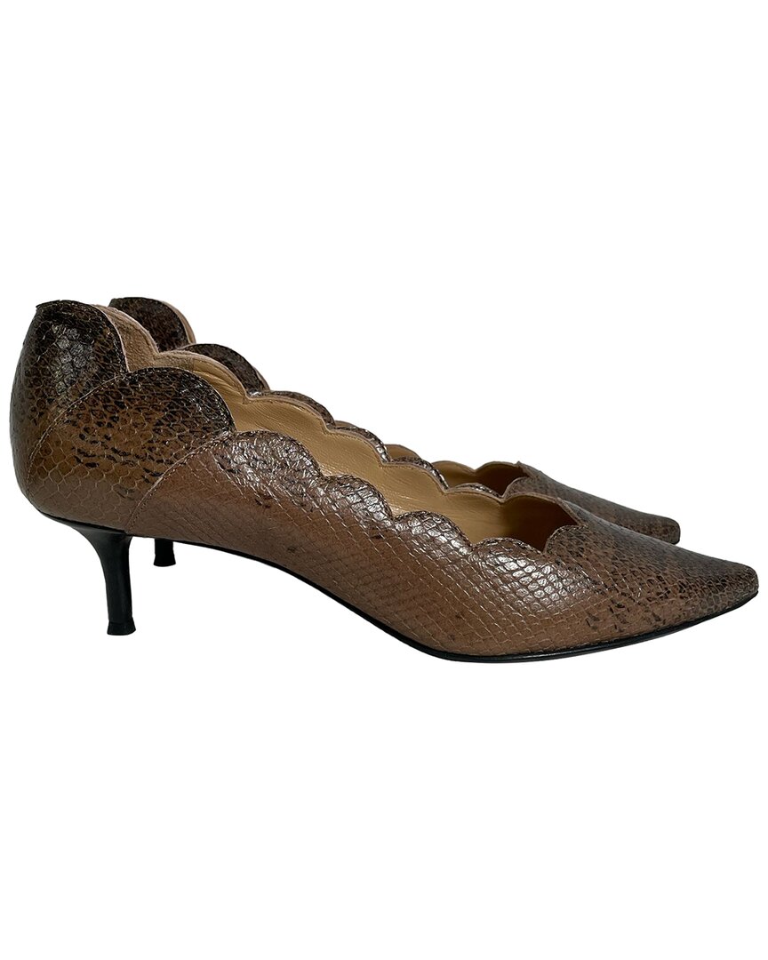 Chloé Women's Leather Snakeskin Embossed Pointed Toe Pump (authentic Pre- Loved) In Brown