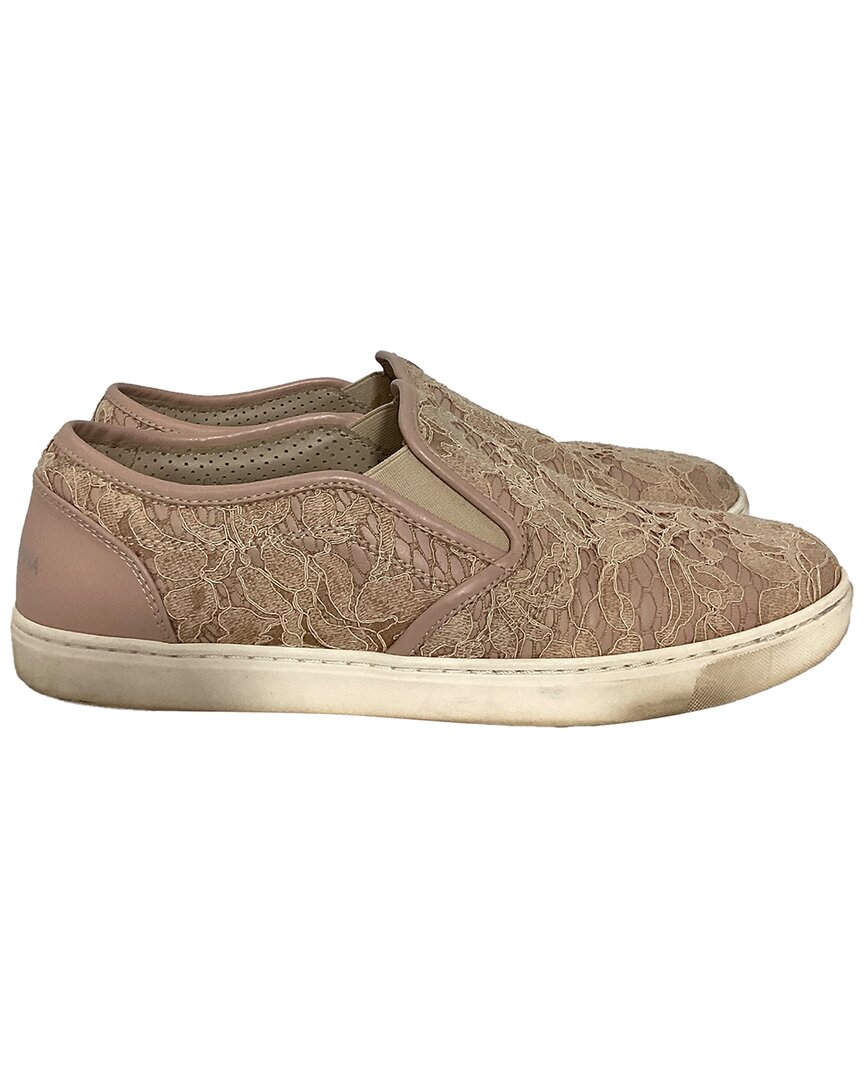 Dolce & Gabbana Women's Leather Lace Detail Slip-on Sneaker (authentic Pre- Loved) In Brown
