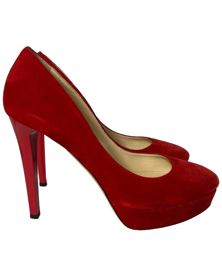 Jimmy Choo Round Toe Platform Pumps In Red Suede In Red