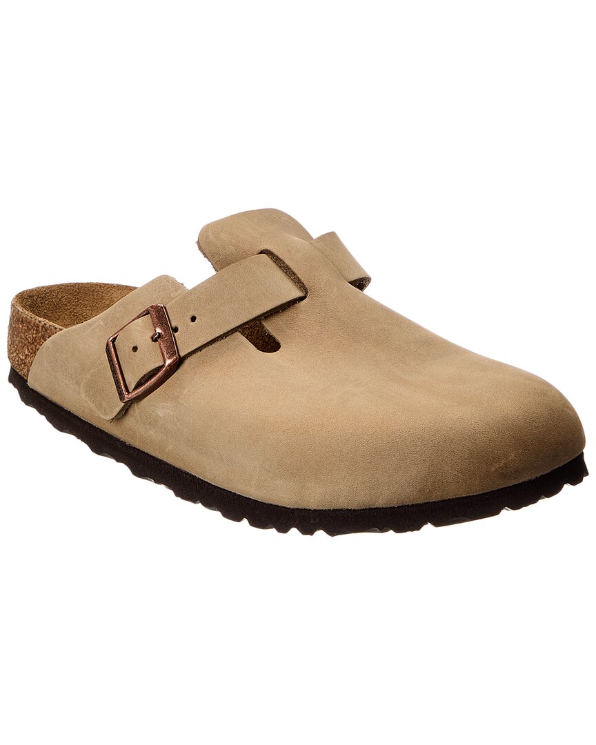 Birkenstock Boston Latte Cream Suede Leather Clogs In Nude