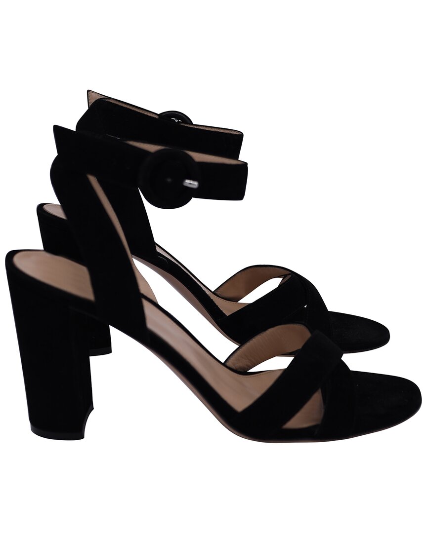 Gianvito Rossi Women's Suede Frida Ankle Strap Sandal, Size Eu | 41 (authentic Pre-loved) In Black