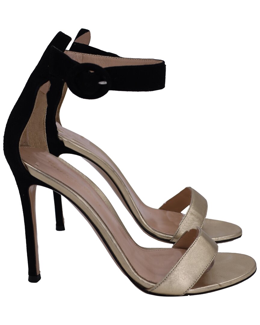 Gianvito Rossi Portofino Ankle-strap Sandals In Gold And Black Leather And Suede In Multi
