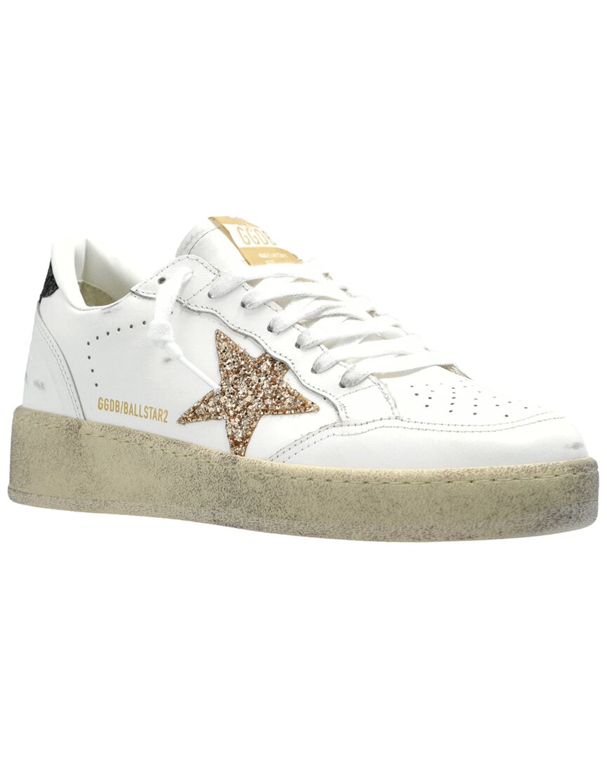 Golden Goose Ball Star 2 Sneakers With Gold Glitter Star And Black Glitter Heel Tab In White