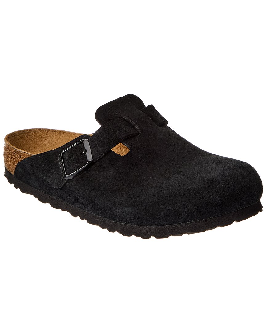 Birkenstock Chunky Suede Leather Slippers With Buckle Detail In Black