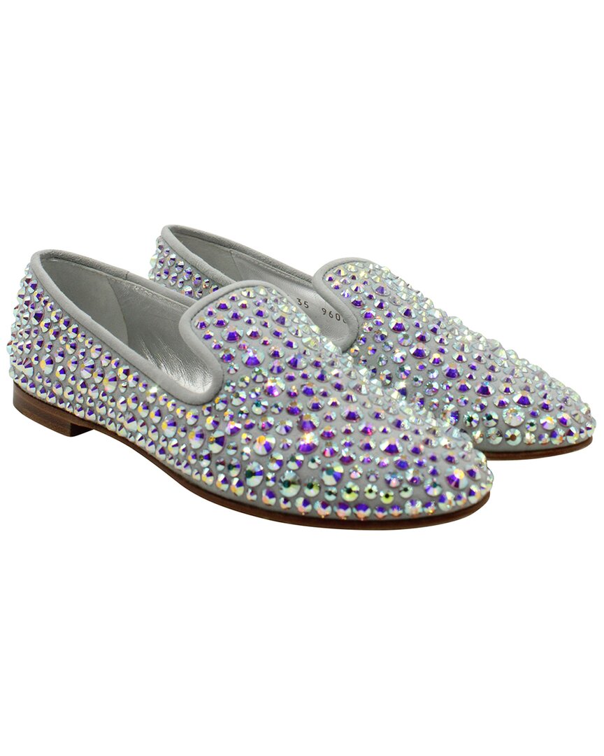 Giuseppe Zanotti Women's Suede Studded Smoking Slipper (authentic Pre-loved) In Silver