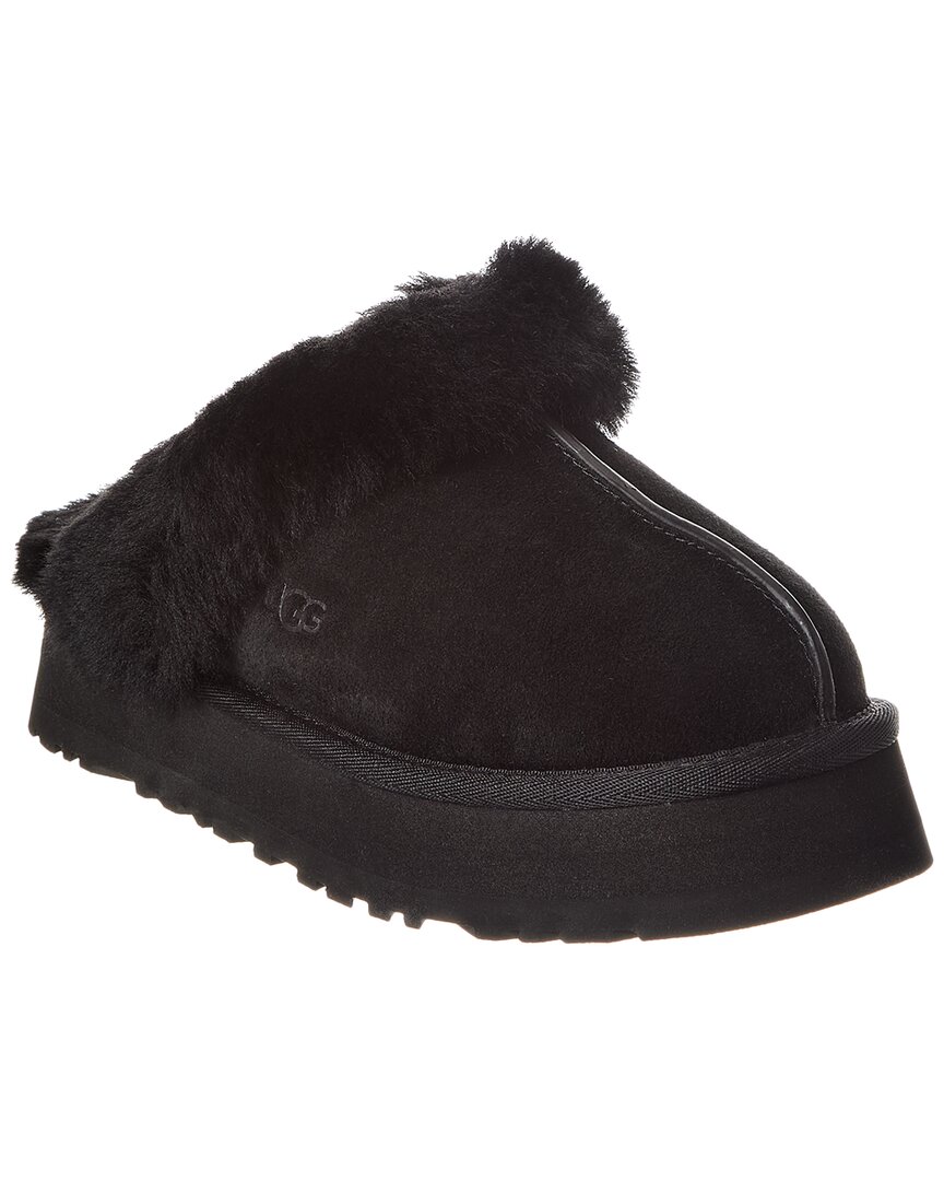 Ugg Soft Suede Slip-on Mules With Plush Fur Lining In Black