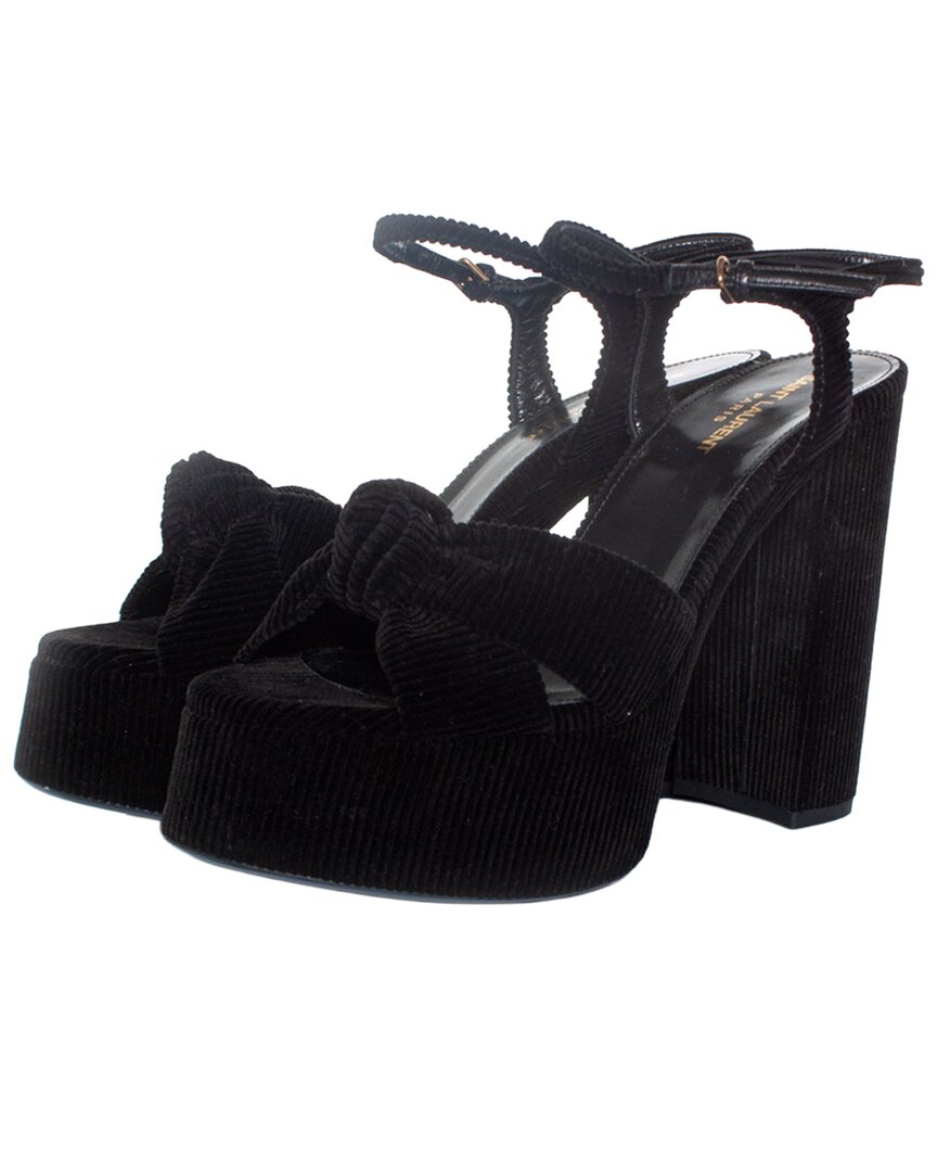 Pre-owned Saint Laurent Women's Velvet Bianca 85 Platform Sandal (authentic Pre-loved)