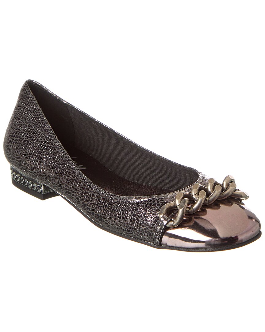French Sole Tumble Leather Flat In Silver