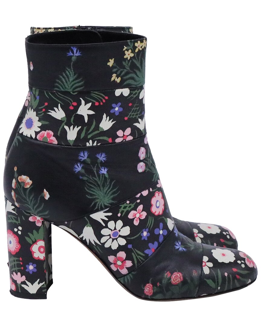 Valentino Leather Floral Printed Bootie (authentic Pre-loved) In Multi