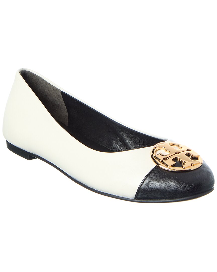 Tory Burch Chelsea Cap-toe Leather Ballet Flat In White