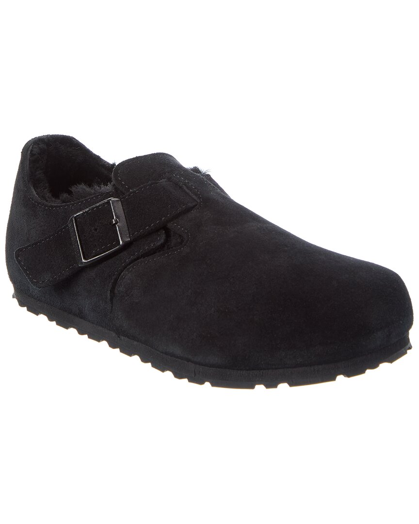 Birkenstock London Narrow Suede & Shearling Clog In Black