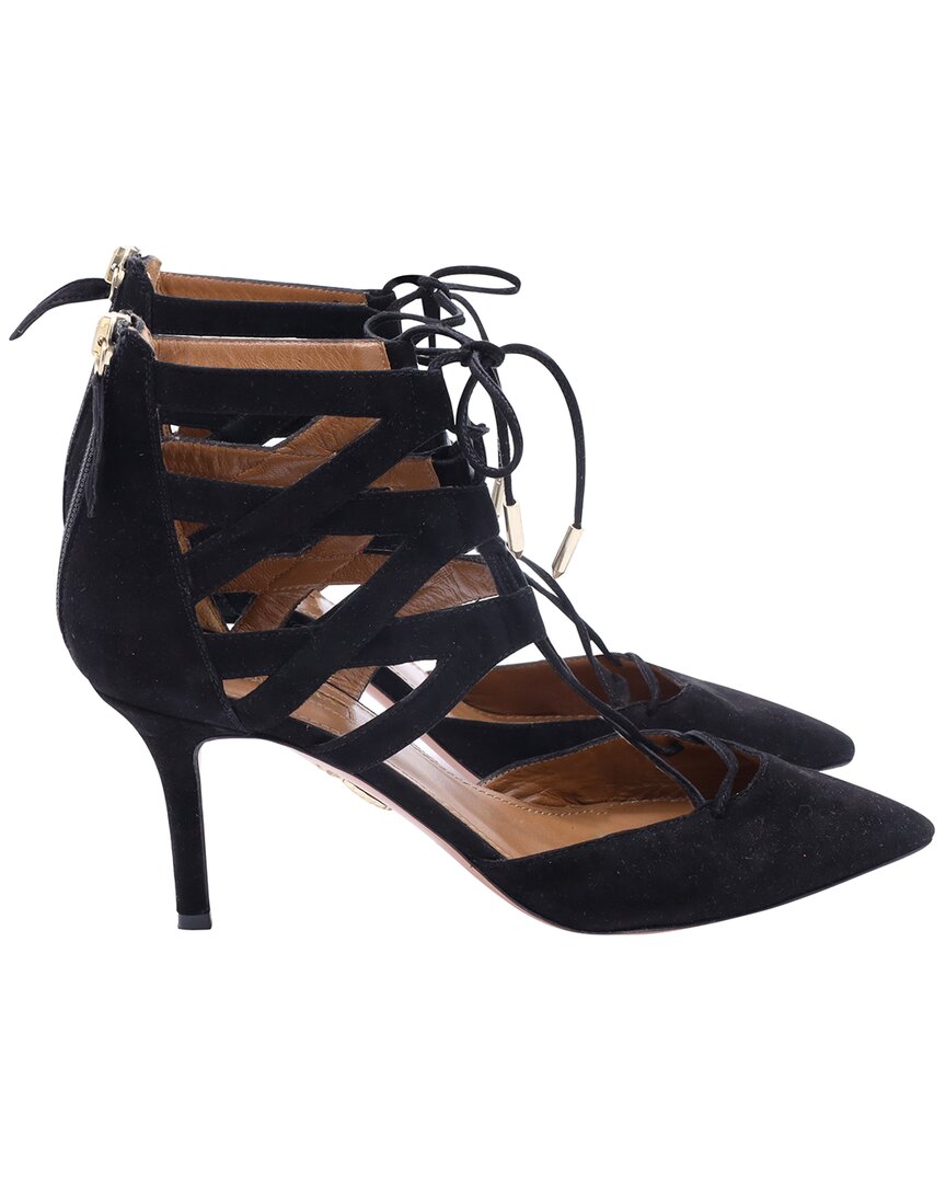 Aquazzura Women's Suede Belgravia Lace-up Pointed Toe Pump (authentic Pre- Loved) In Black