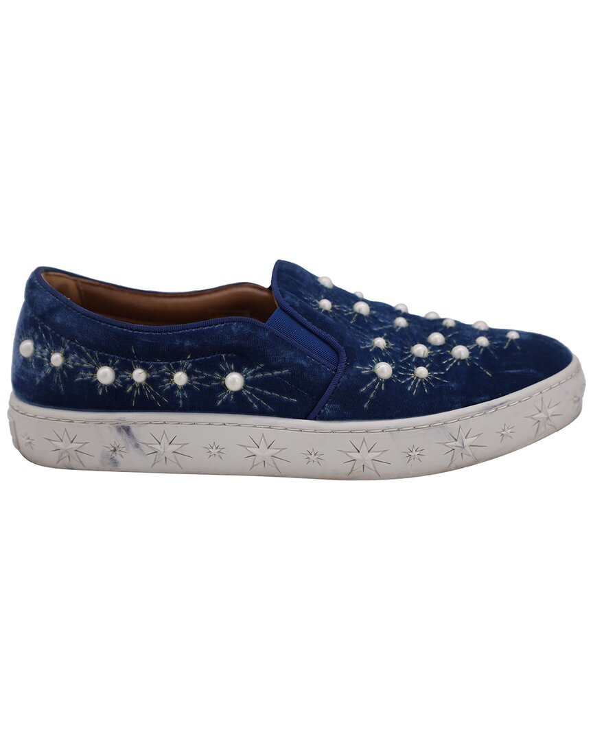 Aquazzura Women's Suede Cosmic Pearls Slip-on Sneaker (authentic Pre-loved) In Blue