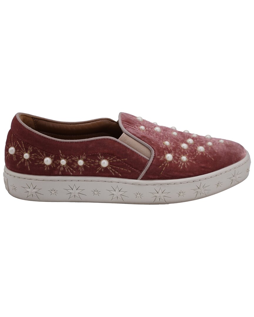 Aquazzura Women's Satin Velvet Cosmic Pearls Slip-on Sneaker (authentic Pre-  Loved) In Brown