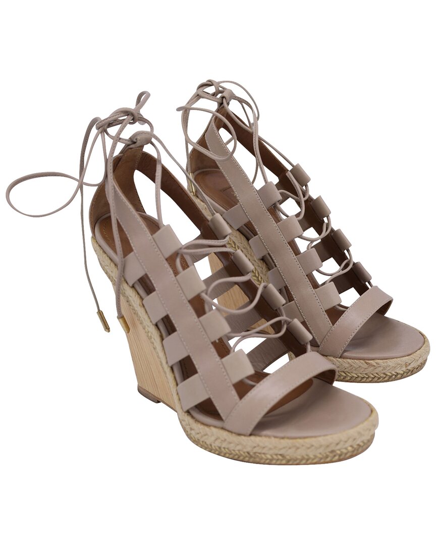 Aquazzura Women's Calfskin Leather Lace-up Amazon Wedge Sandal (authentic Pre-  Loved) In Brown
