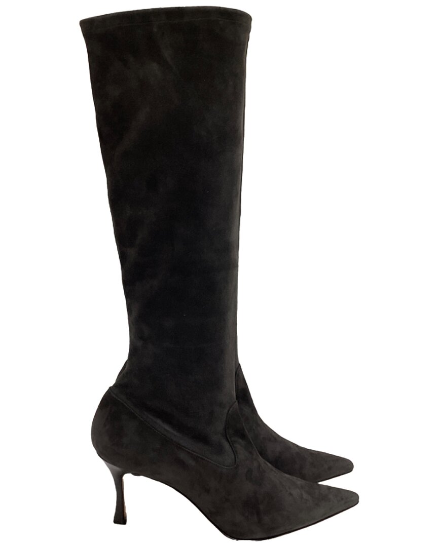 Manolo Blahnik Women's Suede Stretch High Heel Boot (authentic Pre-loved) In Black