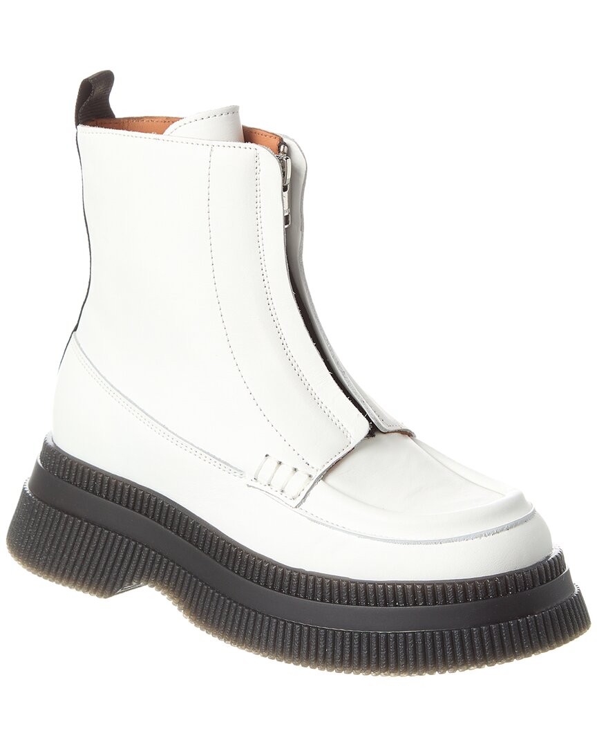 Shop Ganni Creepers Wallaby Zip Leather Boot In White