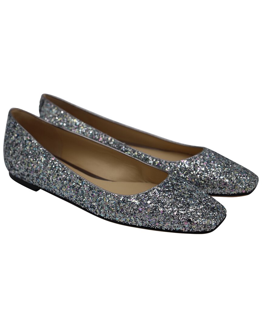 Jimmy Choo Women's Glitter Square Toe Ballet Flat, Size 39.5 (authentic Pre-loved) In Animal Print