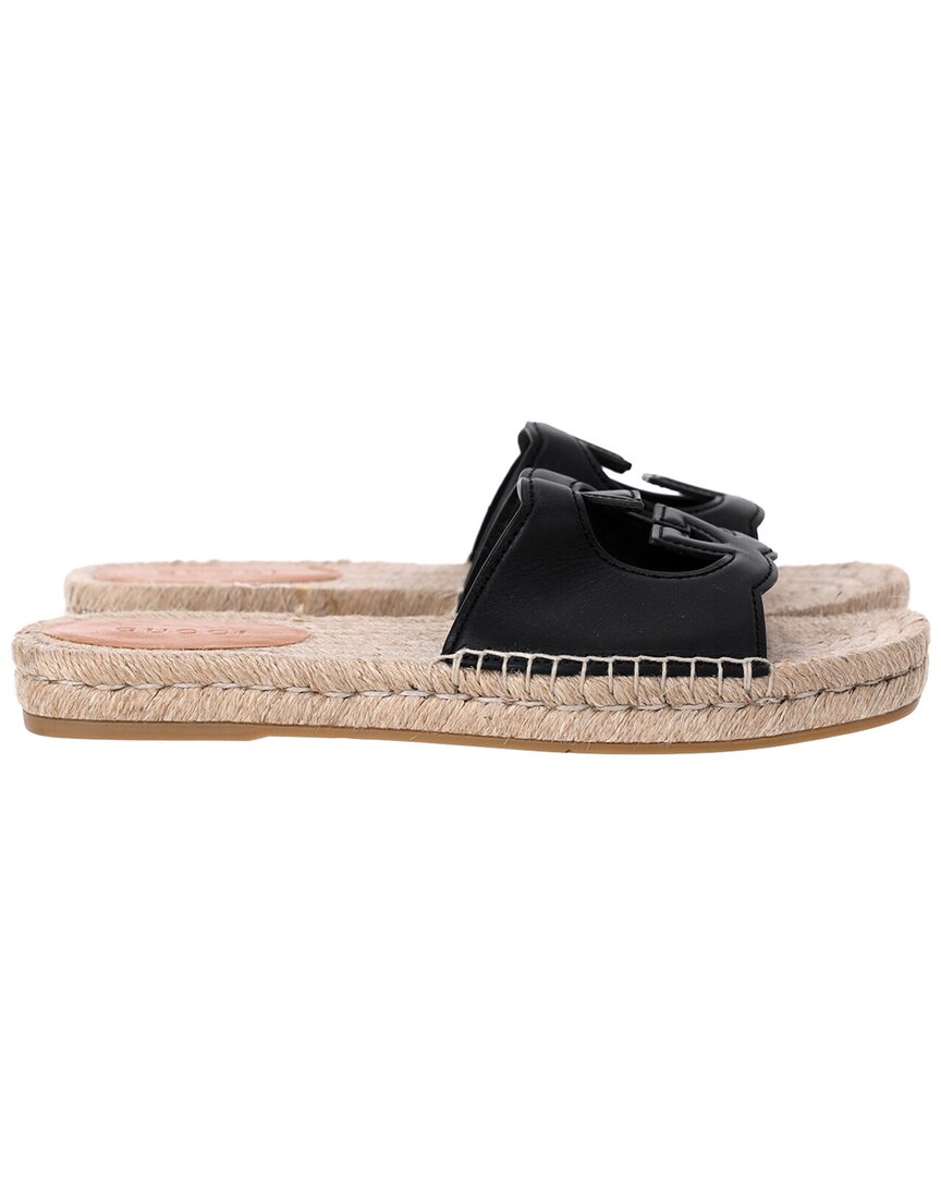 Gucci Men's Leather Interlocking G Espadrille (authentic Pre-loved) In Black