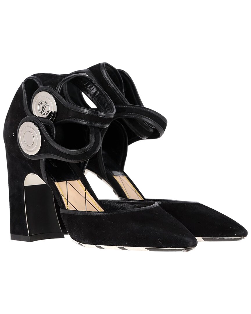 Pre-owned Louis Vuitton Women's Suede Logo Ankle Strap Pump (authentic Pre-loved)