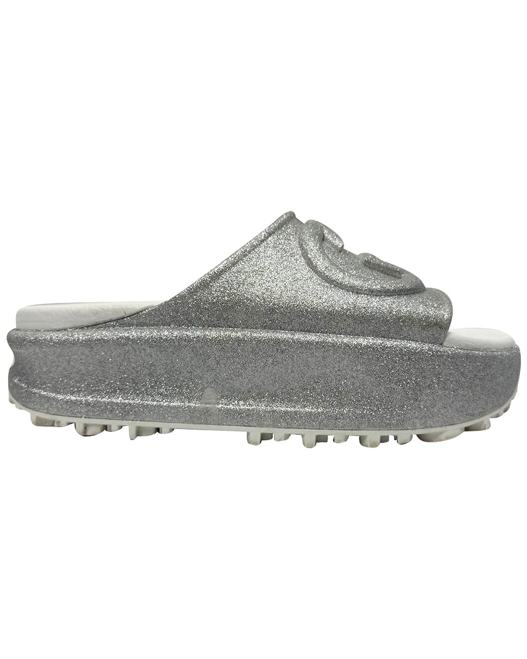 Gucci Women's Rubber GG Logo Glittered Slide Sandal (Authentic Pre-Loved)