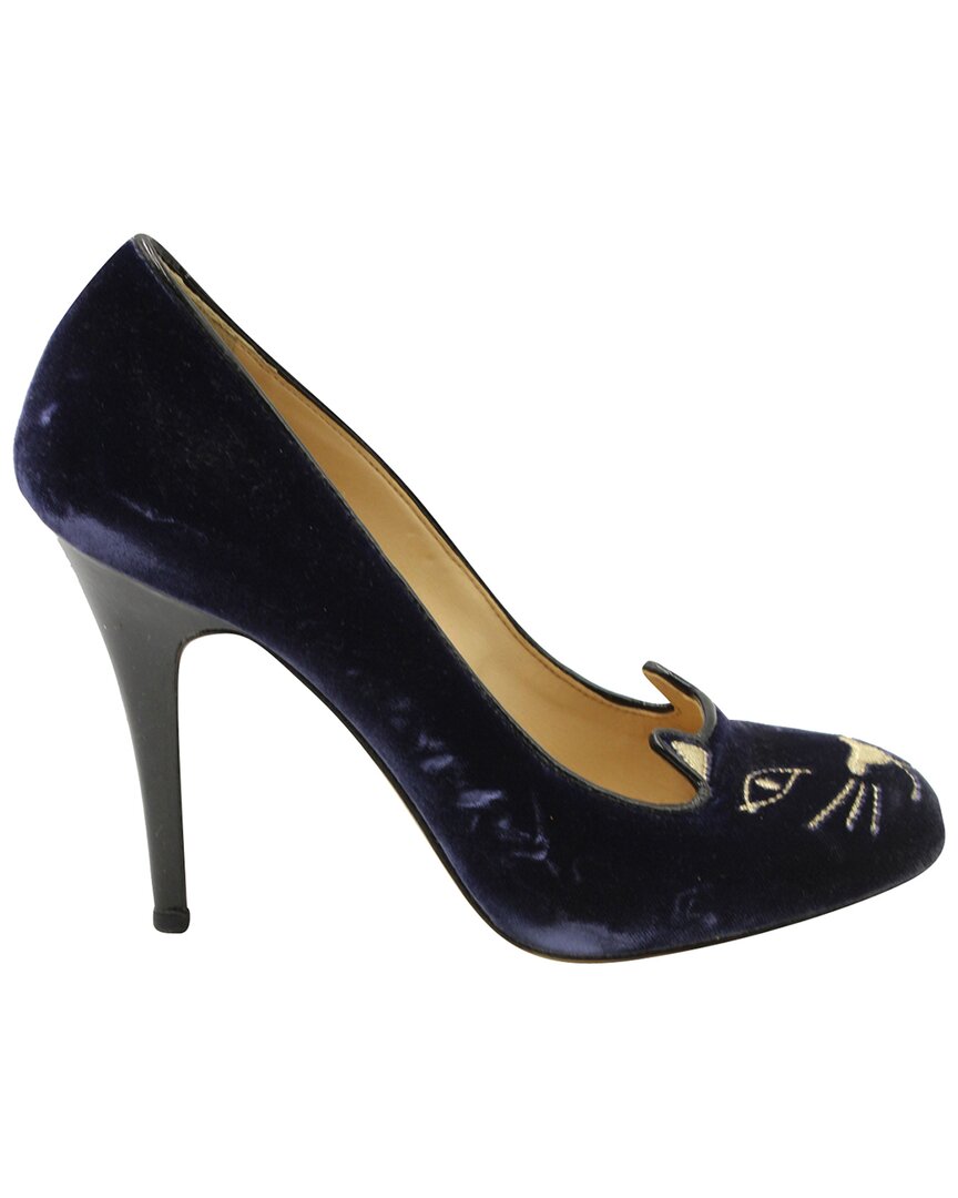 Charlotte Olympia Women's Velvet Kitty Pump (authentic Pre-loved) In Black