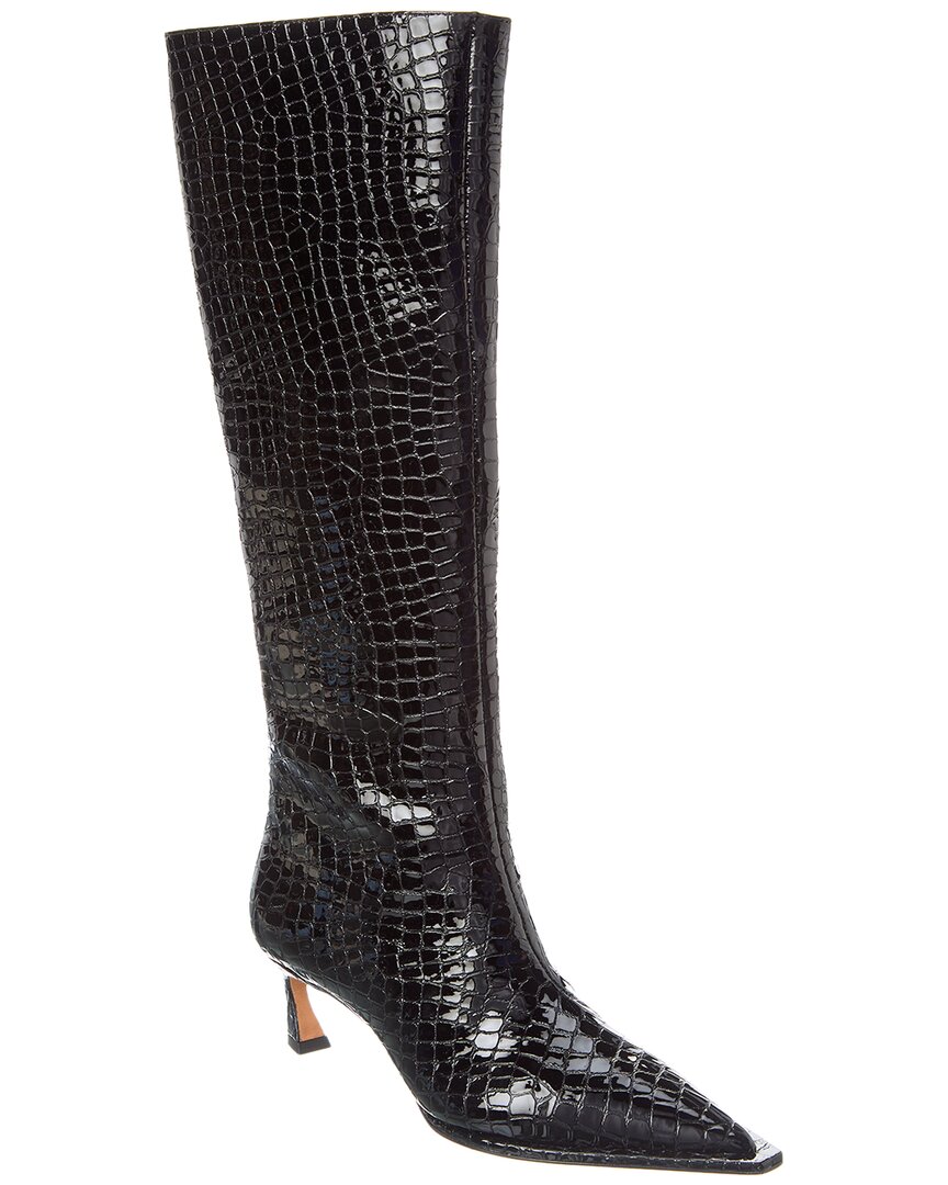 Alexandre Birman Croc-embossed Patent Knee-high Boot In Black