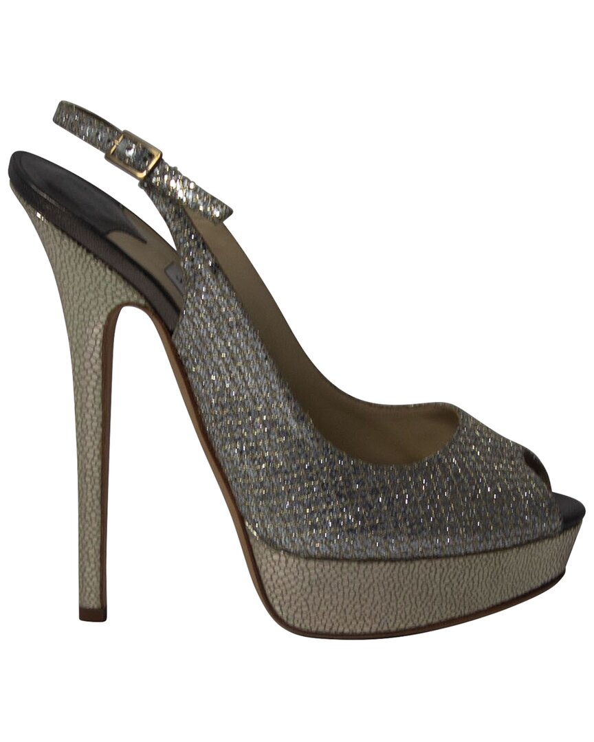Jimmy Choo Women's Leather Vita Glitter Pump (authentic Pre-loved) In Gray