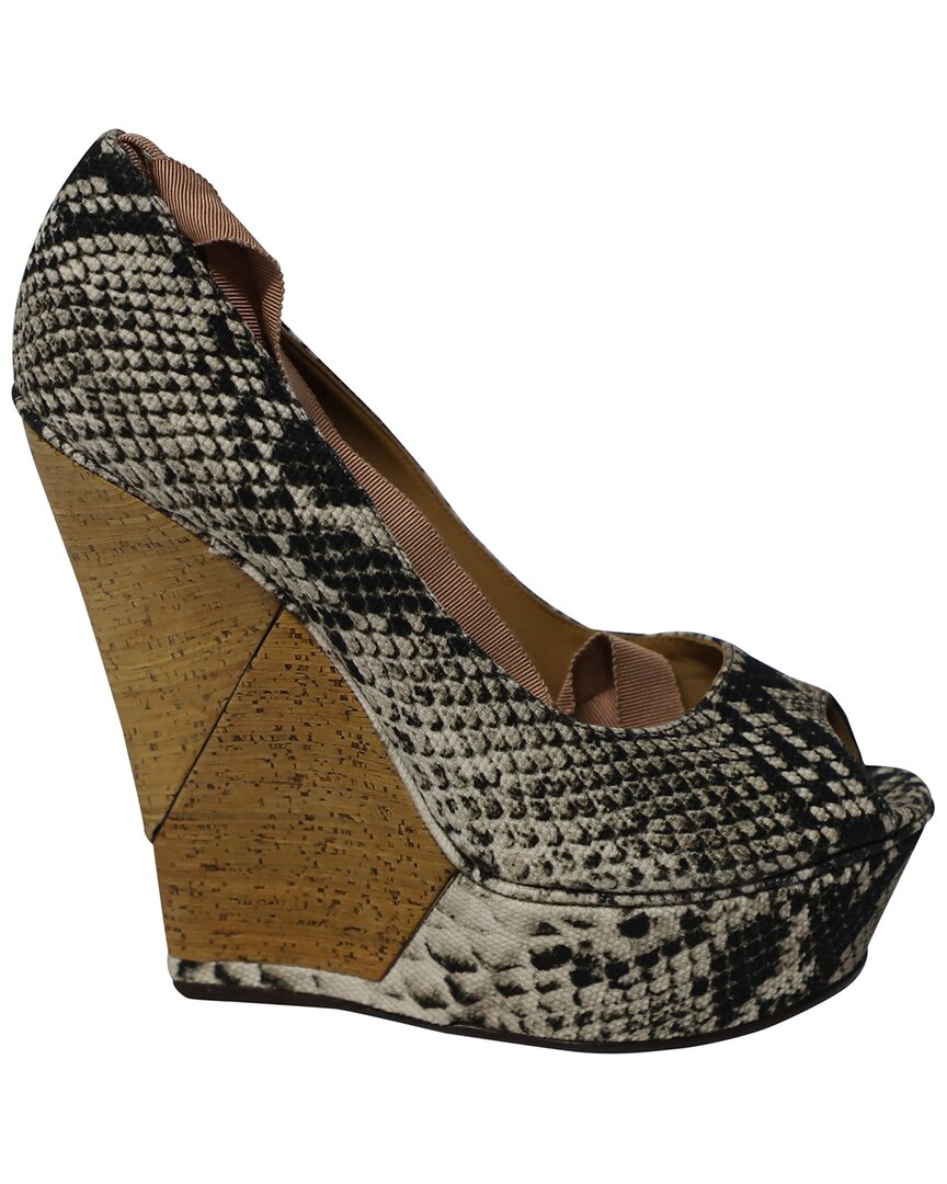 Lanvin Women's Leather Ribbon Strap Wood Wedge Peep-toe Sandals (authentic  Pre-loved) In Multi