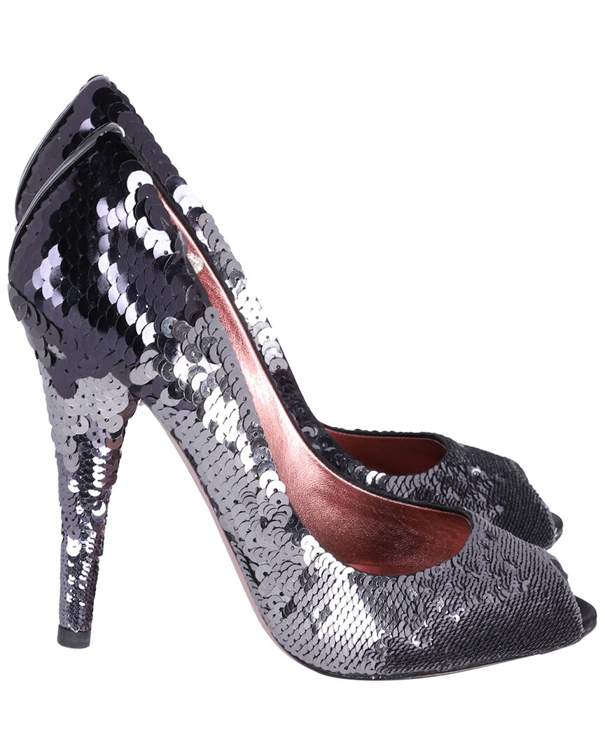 Miu Miu Women's Acrylic Sequin Peep Toe Pump (authentic Pre-loved) In Silver